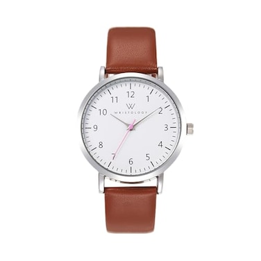 Wristology Easy Change Band Maxi Numbers Womens Nurse Watch with Second Hand in Silver Interchangeable Genuine Leather Brown Band Strap Large Easy Analog Men Nurses Teachers OC082