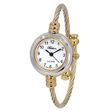 Geneva 2Tone Gold Silver Cable Band Ladies Bangle Cuff Watch