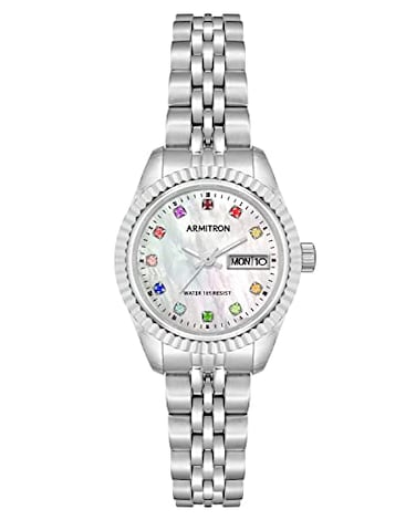 Armitron Womens DayDate Crystal Accented Dial Metal Bracelet Watch 752475