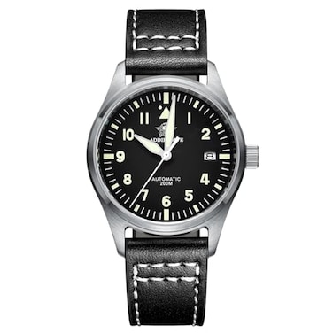 ADDIESDIVE Automatic Watches for Men and Women Diver 200 M Luminous Black Dial Black Leather Strap