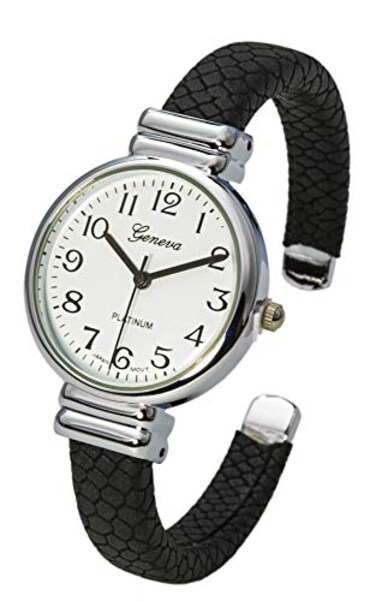 Rosemarie Collections Womens Faux Snake Skin Patterned Cuff Watch BlackSilver