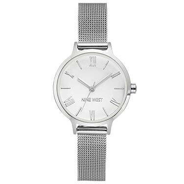 Nine West Womens NW2229SVSV SilverTone Mesh Bracelet Watch