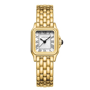 CHEETAH Watches for Women with Small Vintage Bracelet Gold White Face Rectangular Case Roman Dial