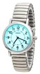 Blekon Womens Light Up Dial Watch Analog Display 33mm Metal Case Push Button Glossy Expansion Band White Silver