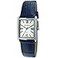 Peugeot Womens SilverTone Tank Shape Leather Dress Watch with Roman Numerals Blue