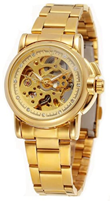 SENRUD Luxury Women Automatic Watch Ladies White Leather Waterproof Automatic Mechanical Skeleton Watch Gold