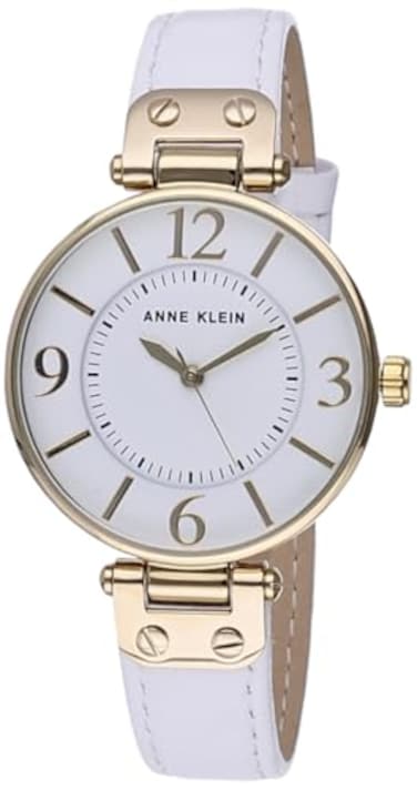 Anne Klein Womens 109168WTWT GoldTone and White Leather Strap Watch