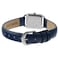Peugeot 3034BR Ladies Mini Square Gold Tone Crystal Accented Brown Leather Strap Watch Blue Silve