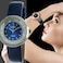 Peugeot Women Round Dress Watch Slim Thin Case with Floating Genuine Diamond CZ and Leather Strap