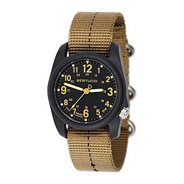 BERTUCCI 11041 DX3 Field Resin DashStriped Drab Khaki Nylon Strap Black Dial Watch