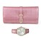Gino Milano Womens Gold Leather Band Watch Matching TriFold Wallet Set Blush