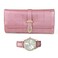 Gino Milano Womens Gold Leather Band Watch Matching TriFold Wallet Set Blush