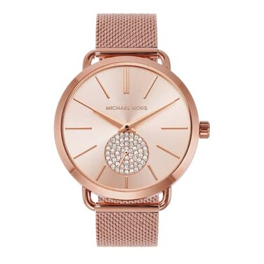 Michael Kors Portia ThreeHand Rose GoldTone Stainless Steel Mesh Womens Watch Model MK3845