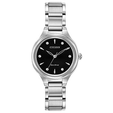 Citizen Womens EcoDrive Dress Classic Diamond Watch in Stainless Steel Black Dial Model FE210051E