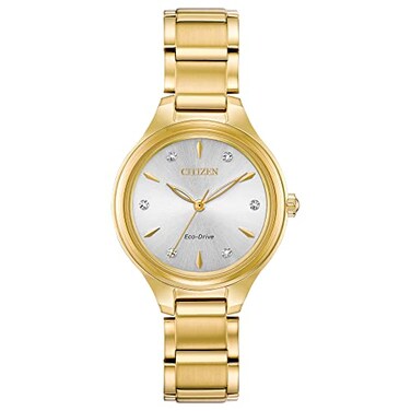 Citizen Womens EcoDrive Dress Classic Diamond Watch in GoldTone Stainless Steel Silver Dial Model FE210255A