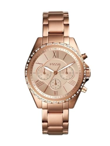 Fossil Womens Modern Courier Quartz Stainless Chronograph Watch Color Rose Gold Model BQ3377