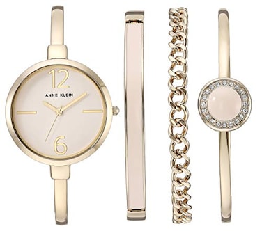 Anne Klein Womens AK3290LPST GoldTone Bangle Watch and Premium Crystal Accented Bracelet Set