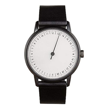 slow Round 12 All Black Leather White Dial
