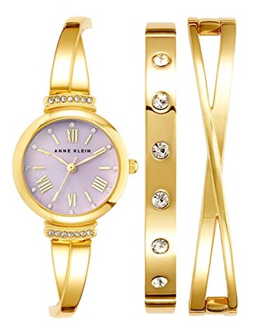 Anne Klein Womens Premium Crystal Accented Bangle Watch Set
