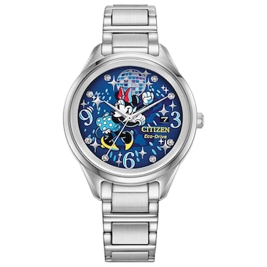 Citizen EcoDrive Disney Womens Watch Stainless Steel Minnie Mouse Crystal SilverTone