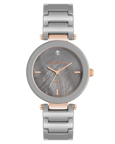 Anne Klein Womens Genuine Diamond Dial Ceramic Bracelet WatchTaupeRose Gold