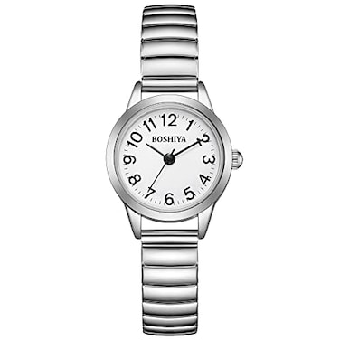 BOSHIYA Quartz Womens Easy Reader 23mm Stainless Steel Expansion Band Watchs for Small Wrist GoldSilver WomenSilver