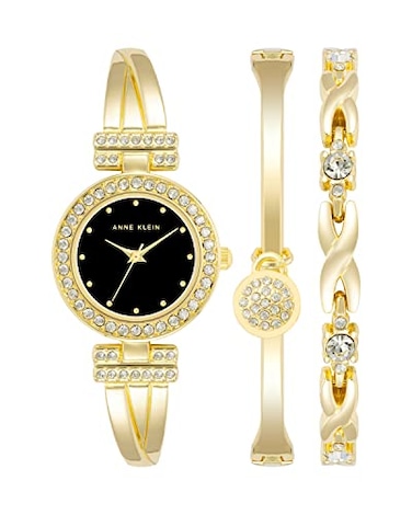 Anne Klein Womens Premium Crystal Accented Bangle Watch and Bracelet Set