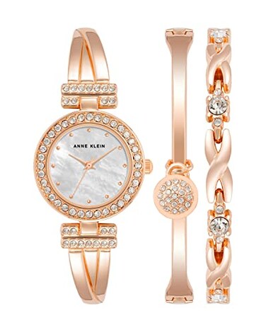 Anne Klein Womens Premium Crystal Accented Bangle Watch and Bracelet Set