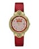 Versus Versace Mouffetard Crystal Womens Watch 38mm Gold Tone Case Red Crystal Dial Red Leather Strap Quartz Movement Date Window 3 ATM Water Resistant