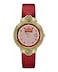 Versus Versace Mouffetard Crystal Womens Watch 38mm Gold Tone Case Red Crystal Dial Red Leather Strap Quartz Movement Date Window 3 ATM Water Resistant