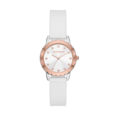 Skechers Womens Anaheim Quartz ThreeHand Watch Color SilverRose Gold White Model SR6235