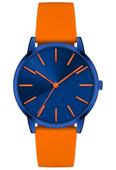 Bisley Womens Watch Soft Silicone Strap Watches Navy Orange Quartz Three Hands Waterproof Watch