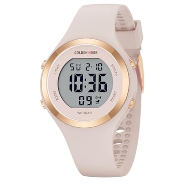 GOLDEN HOUR Waterproof Sport Womens Digital Chronograph Silicone Strap Watch in Rose Gold Case