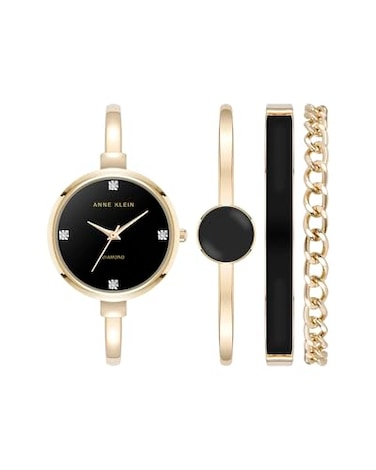 Anne Klein Womens Lab Grown Diamond Accented Bangle Watch and Bracelet Set AK5142