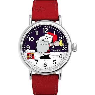 Timex x Peanuts Unisex Standard Snoopy Santa 40mmWatch Red Strap Blue Dial SilverTone Case