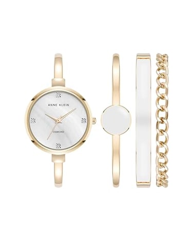 Anne Klein Womens Lab Grown Diamond Accented Bangle Watch and Bracelet Set AK5142