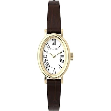 Timex Womens Cavatina 19mm Watch Brown Strap White Dial GoldTone Case