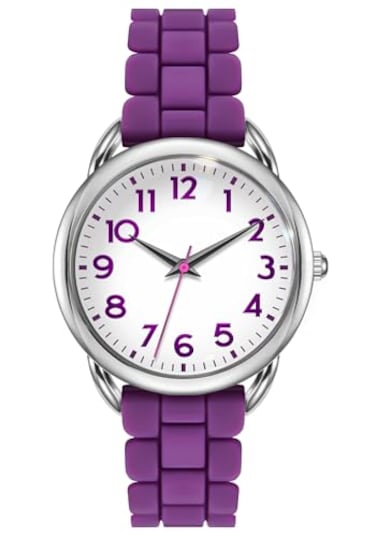 Bisley Women Watch Purple Silicone Strap Arabic Dial Easy to Read Watch