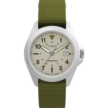 Timex Unisex Expedition Field 36mm Watch Green Strap Natural Dial SilverTone Case