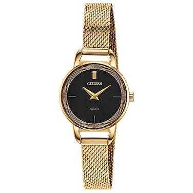 Citizen Quartz Womens Watch Black Dial Stainless Steel Classic Gold