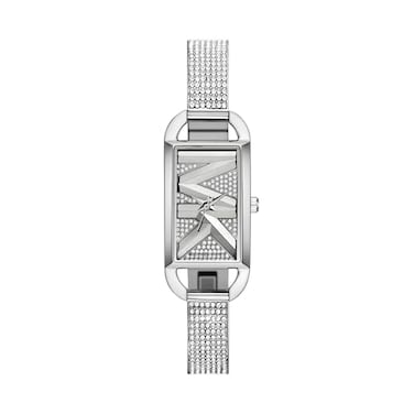 Michael Kors Womens Watch MK Empire ThreeHand Silver Glitz Stainless Steel Logo Bracelet Watch for Women