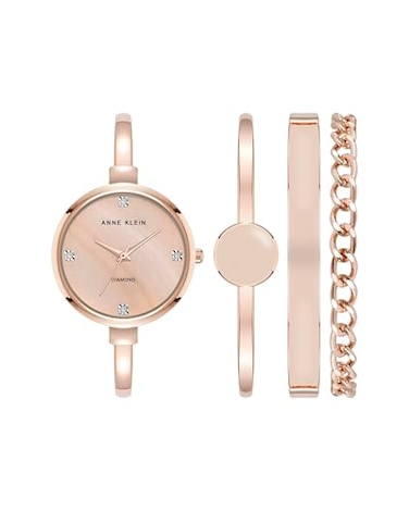 Anne Klein Womens Lab Grown Diamond Accented Bangle Watch and Bracelet Set AK5142