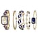 TIME100 Womens Rectangle Watch and Bracelet Set Womens Bracelet Watch Set Blue and Gold