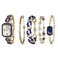 TIME100 Womens Rectangle Watch and Bracelet Set Womens Bracelet Watch Set Blue and Gold