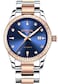 LOREO Luxury Womens Diamond Automatic Mechanical Rose Gold Stainless Steel Sapphire Waterproof Ladys Elegant Blue Watch