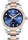LOREO Luxury Womens Diamond Automatic Mechanical Rose Gold Stainless Steel Sapphire Waterproof Ladys Elegant Blue Watch