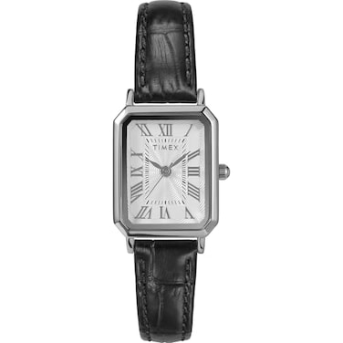 Timex Womens Dress 21mm Watch Black Strap White Dial SilverTone Case