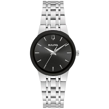 Bulova Ladies Modern Stainless Steel 3Hand Quartz Watch Black Dial Style 96L299