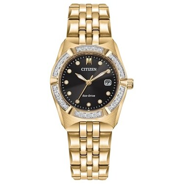 Citizen Ladies EcoDrive Dress Classic Corso Watch DiamondAccented Bezel Black Dial Model EW271255E