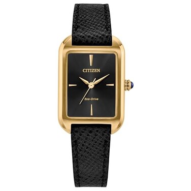Citizen Ladies EcoDrive Dress Classic Watch Black Leather Strap Black Dial 3 Hand Model EM119201E